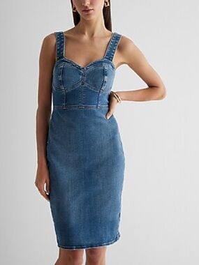 Denim Bustier Pencil Dress - Blue